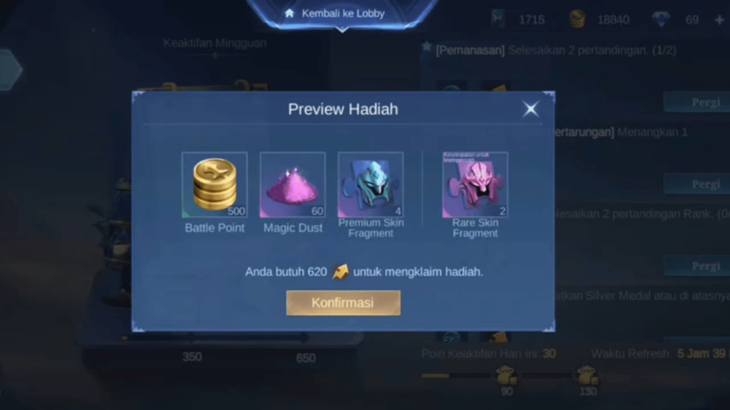 Cara Dapat Fragment Skin Langka Mobile Legend Melalui Quest Harian